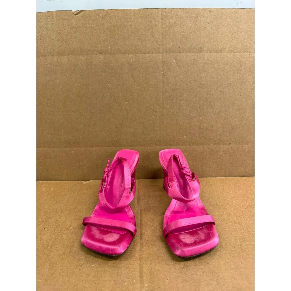 Vince Luella Satin Ankle-Strap Heeled Sandals Hot Pink Womens Size 6M US
